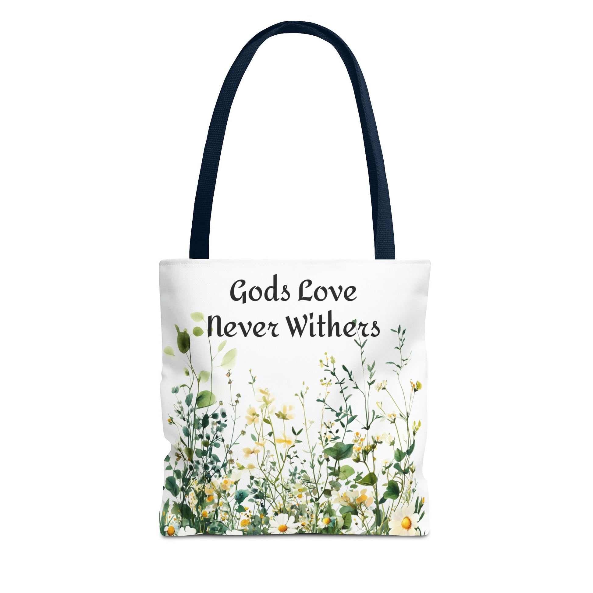 Floral Tote Bag with Gods Love Never Withers Design