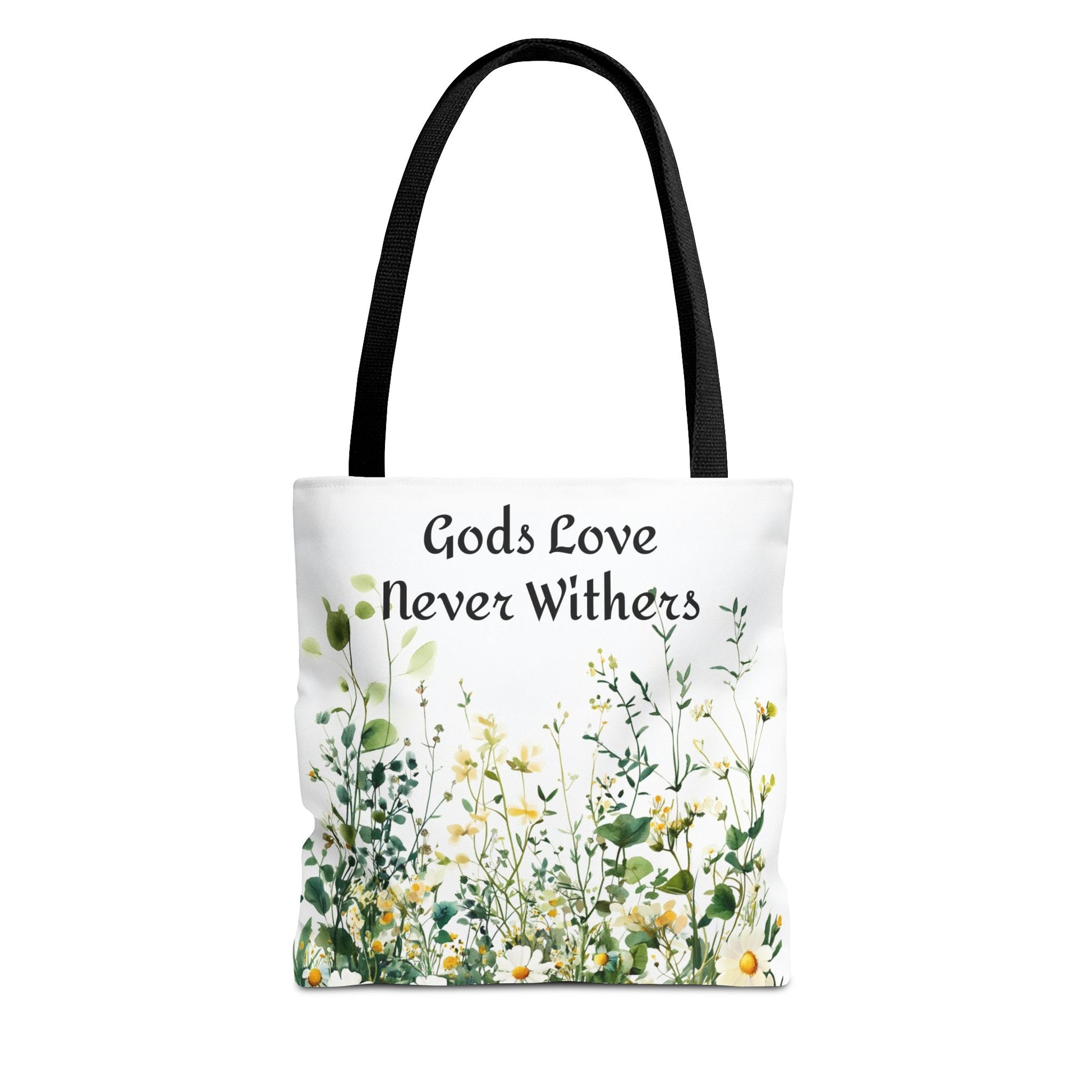 Floral Tote Bag with Gods Love Never Withers Design