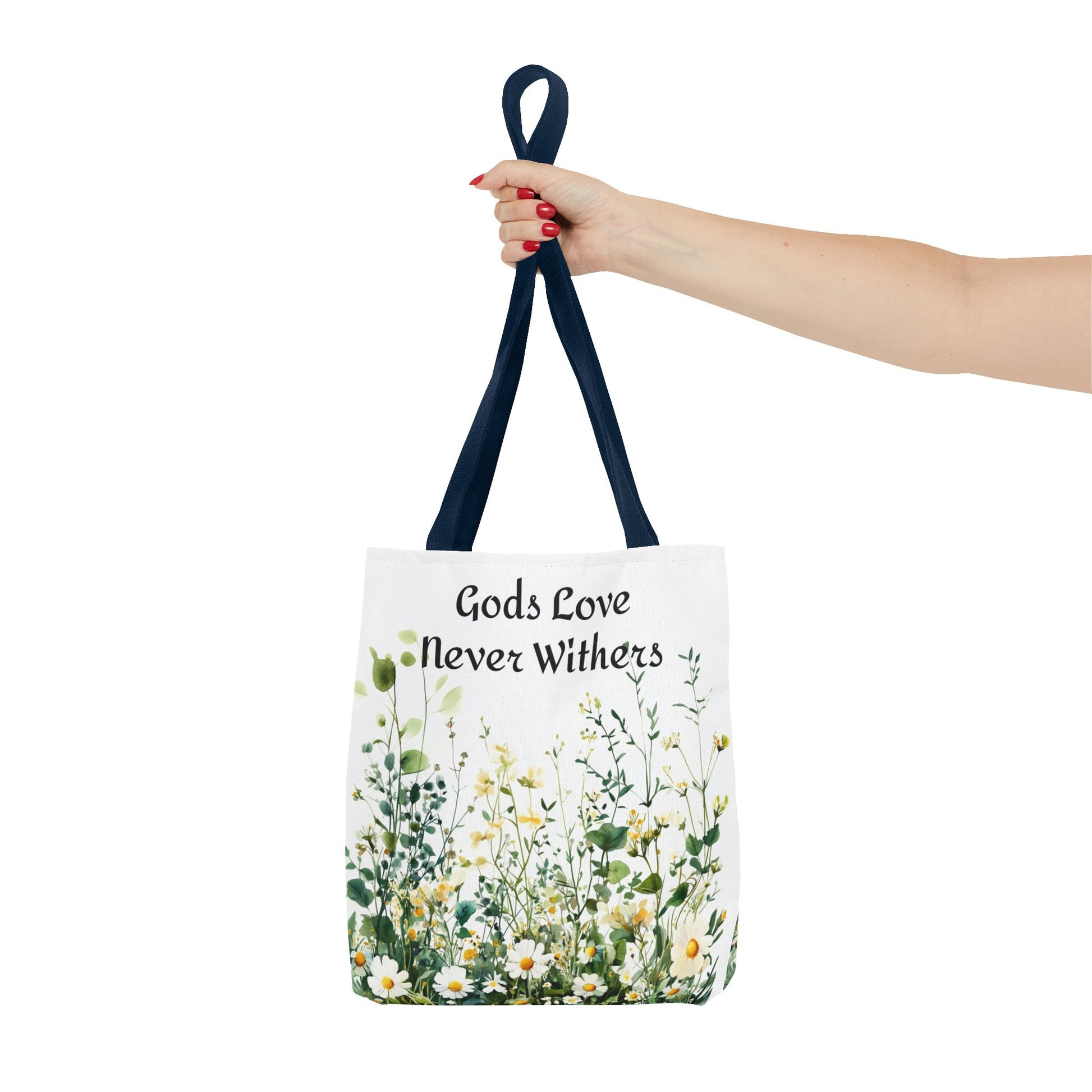 Floral Tote Bag with Gods Love Never Withers Design