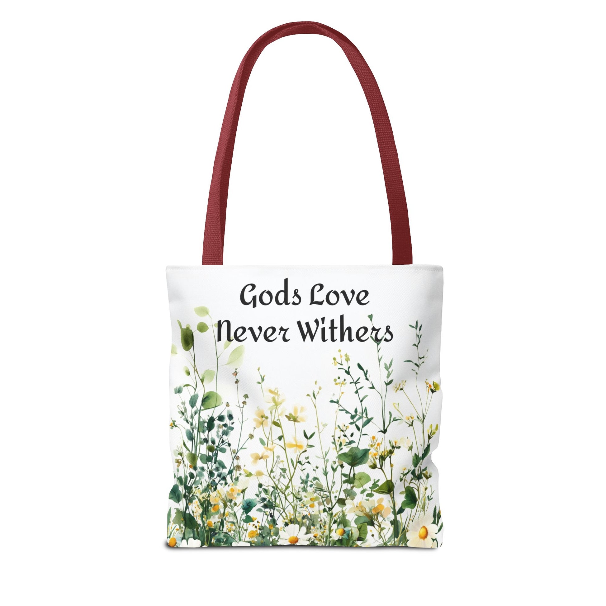 Floral Tote Bag with Gods Love Never Withers Design