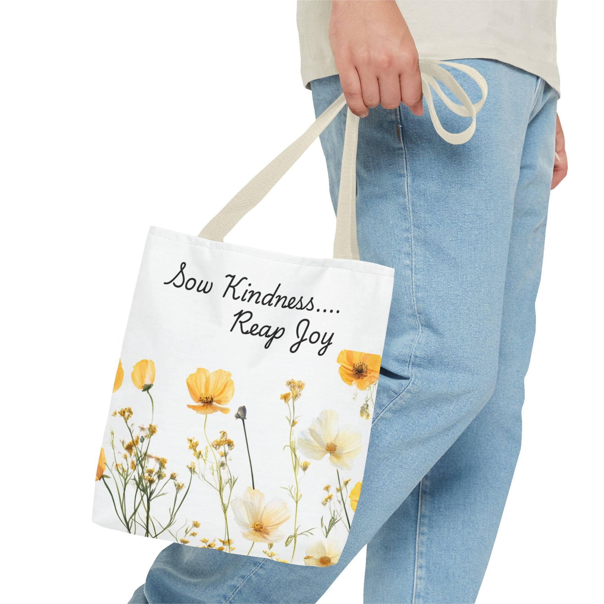 Sow kindness Reap Joy Tote Bag, Christian Faith Inspirational Grocery Shopping Purse, Religious Shoulder Bag, Bible Verse Eco-Friendly