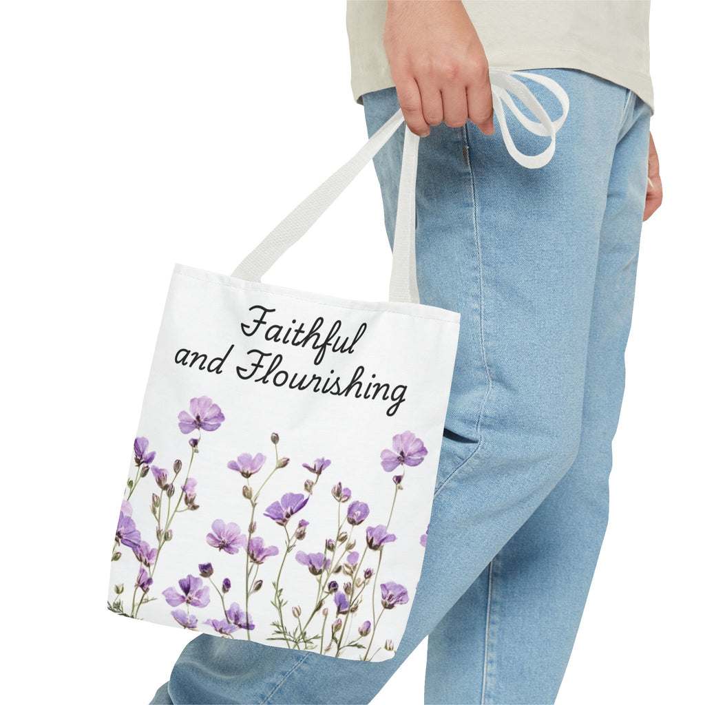 Faithful and Flourishing Floral Tote Bag | Inspirational Gift for Nature Lovers, Shopper Bag, Eco-Friendly, Mother's Day, Birthday