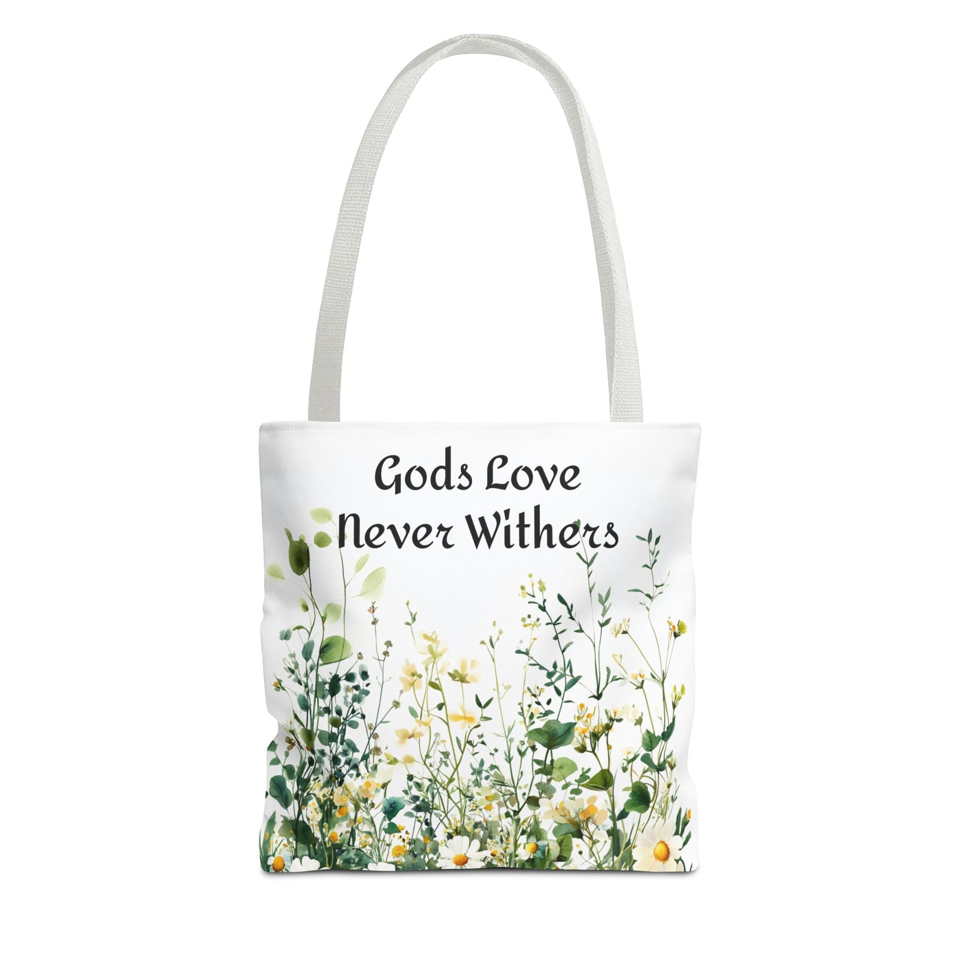 Floral Tote Bag with Gods Love Never Withers Design