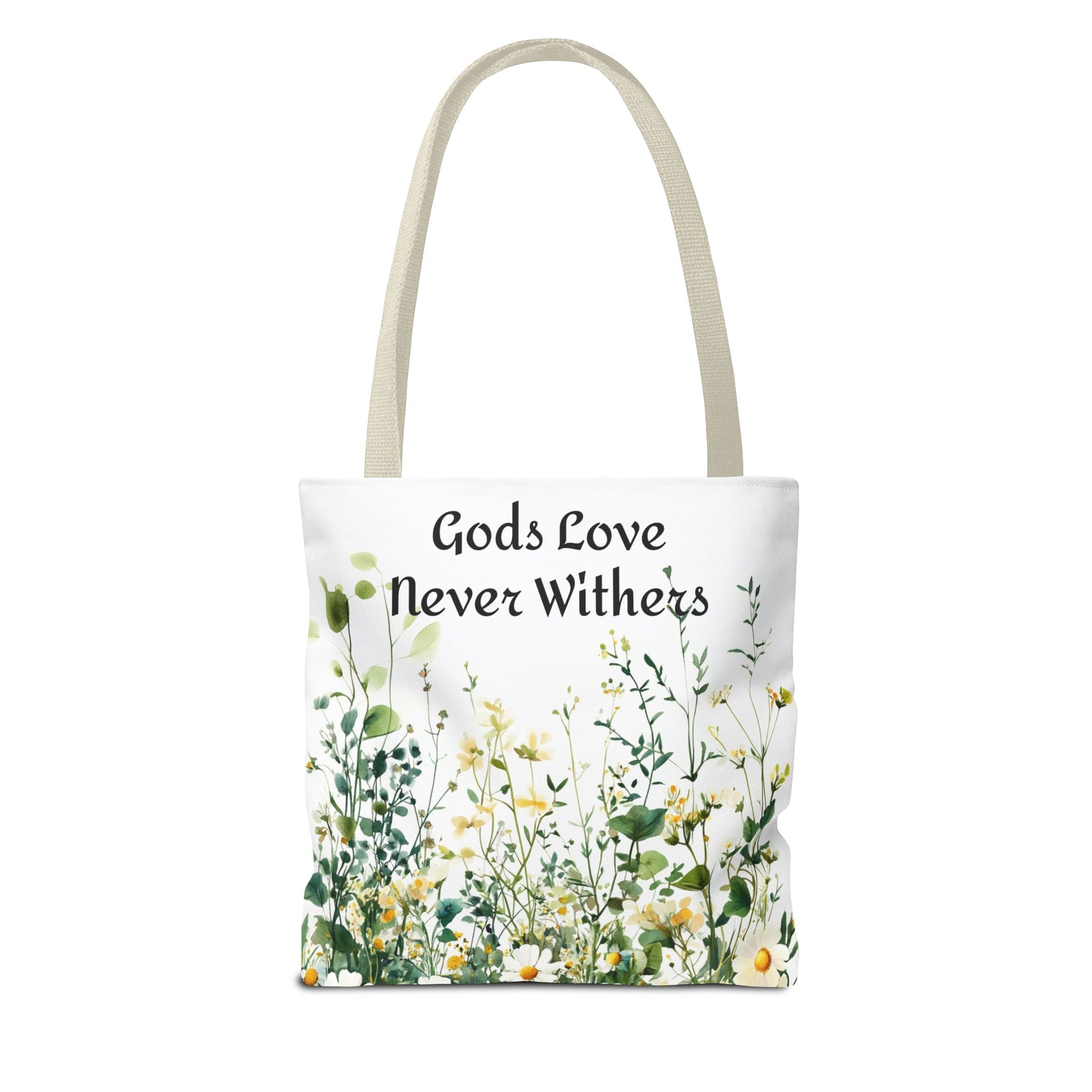Floral Tote Bag with Gods Love Never Withers Design