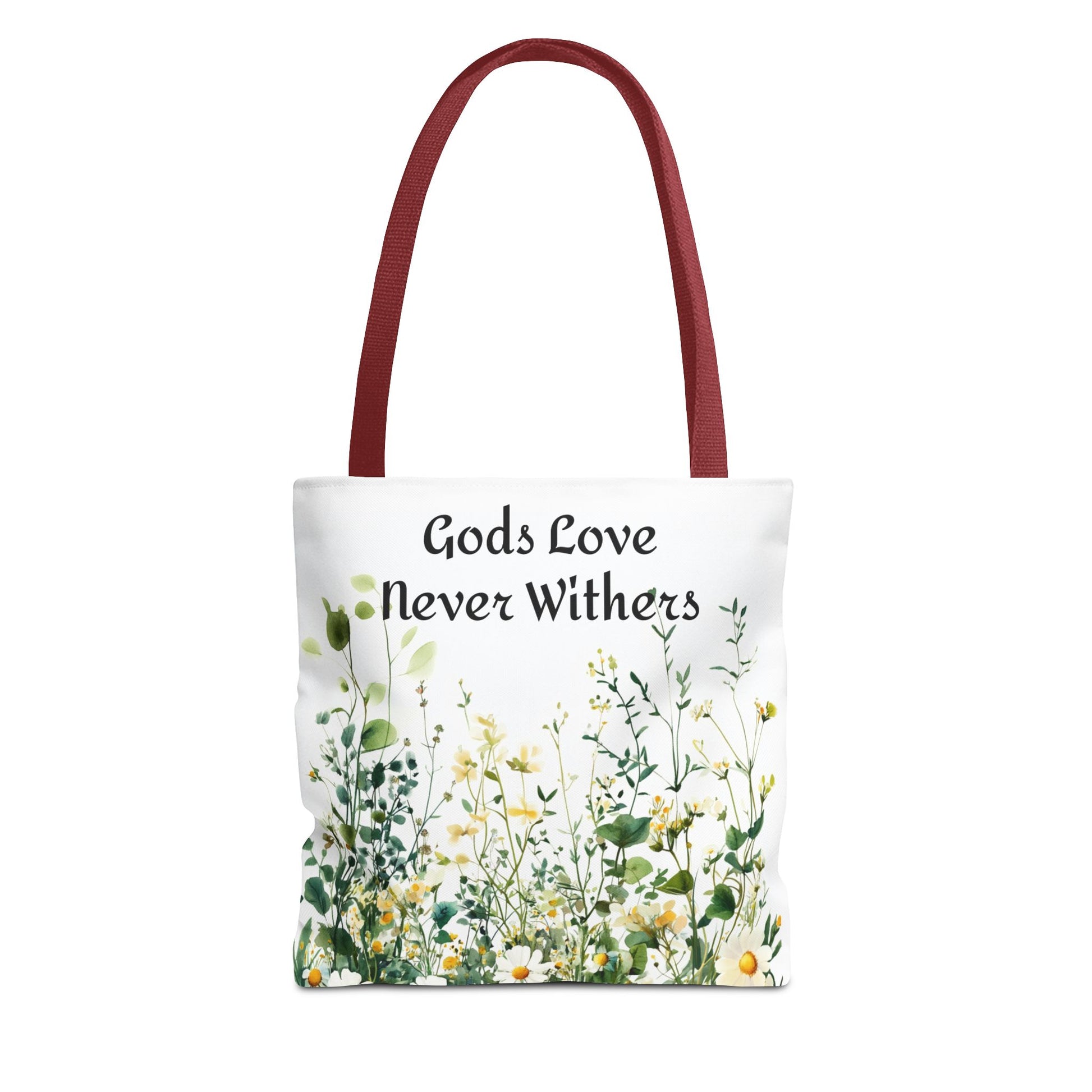 Floral Tote Bag with Gods Love Never Withers Design