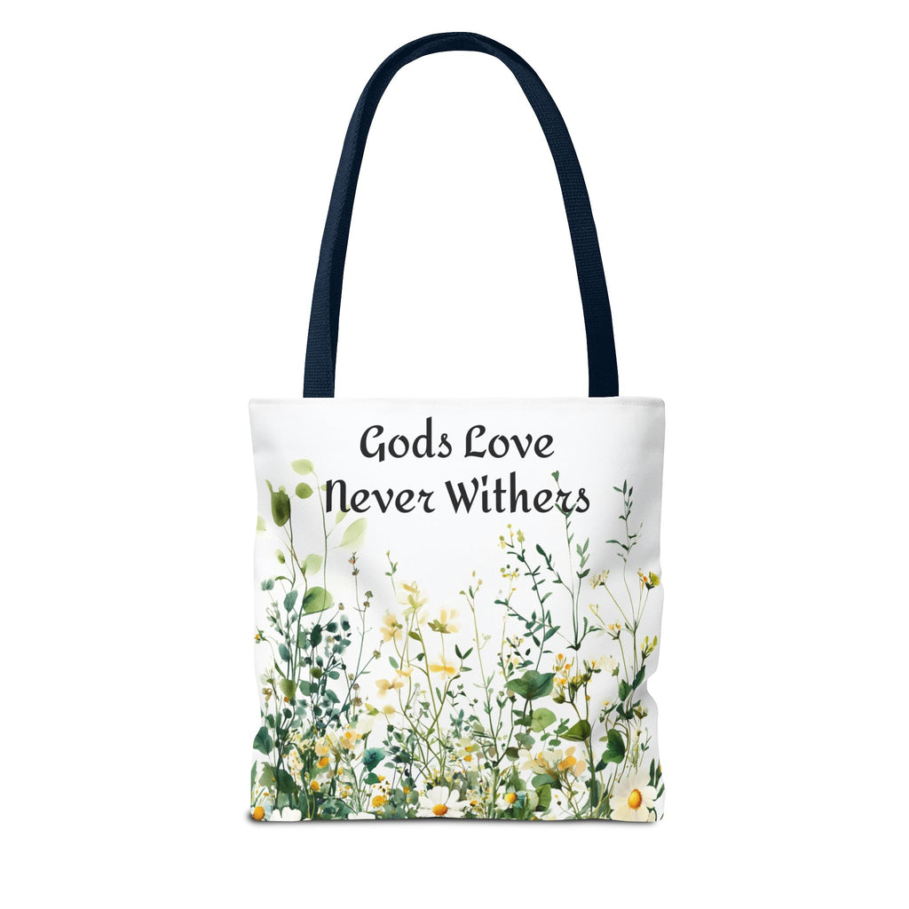 Floral Tote Bag with Gods Love Never Withers Design