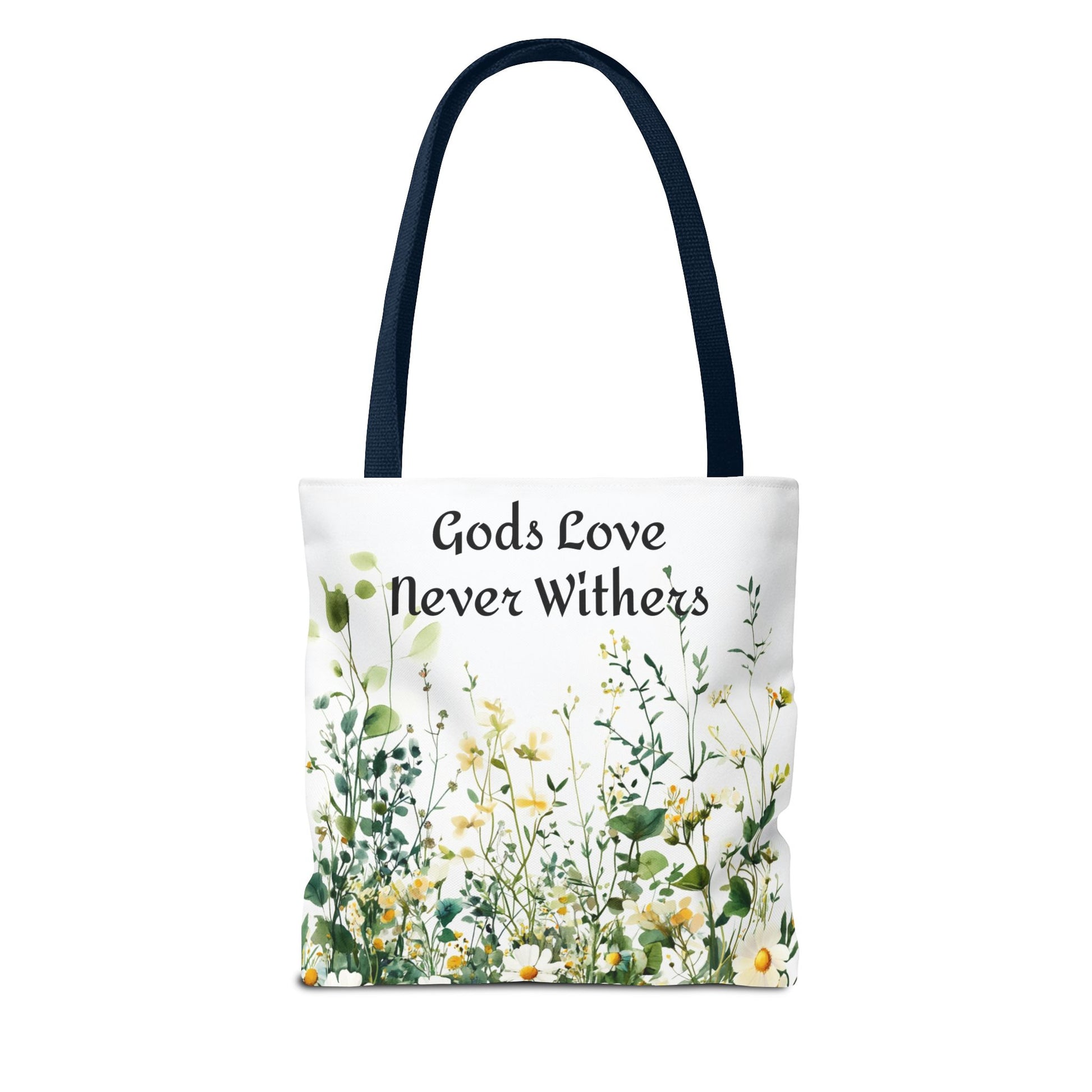 Floral Tote Bag with Gods Love Never Withers Design
