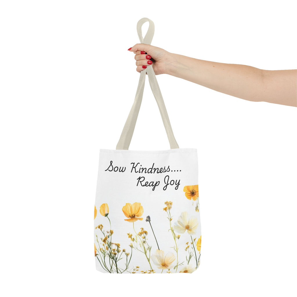 Sow kindness Reap Joy Tote Bag, Christian Faith Inspirational Grocery Shopping Purse, Religious Shoulder Bag, Bible Verse Eco-Friendly