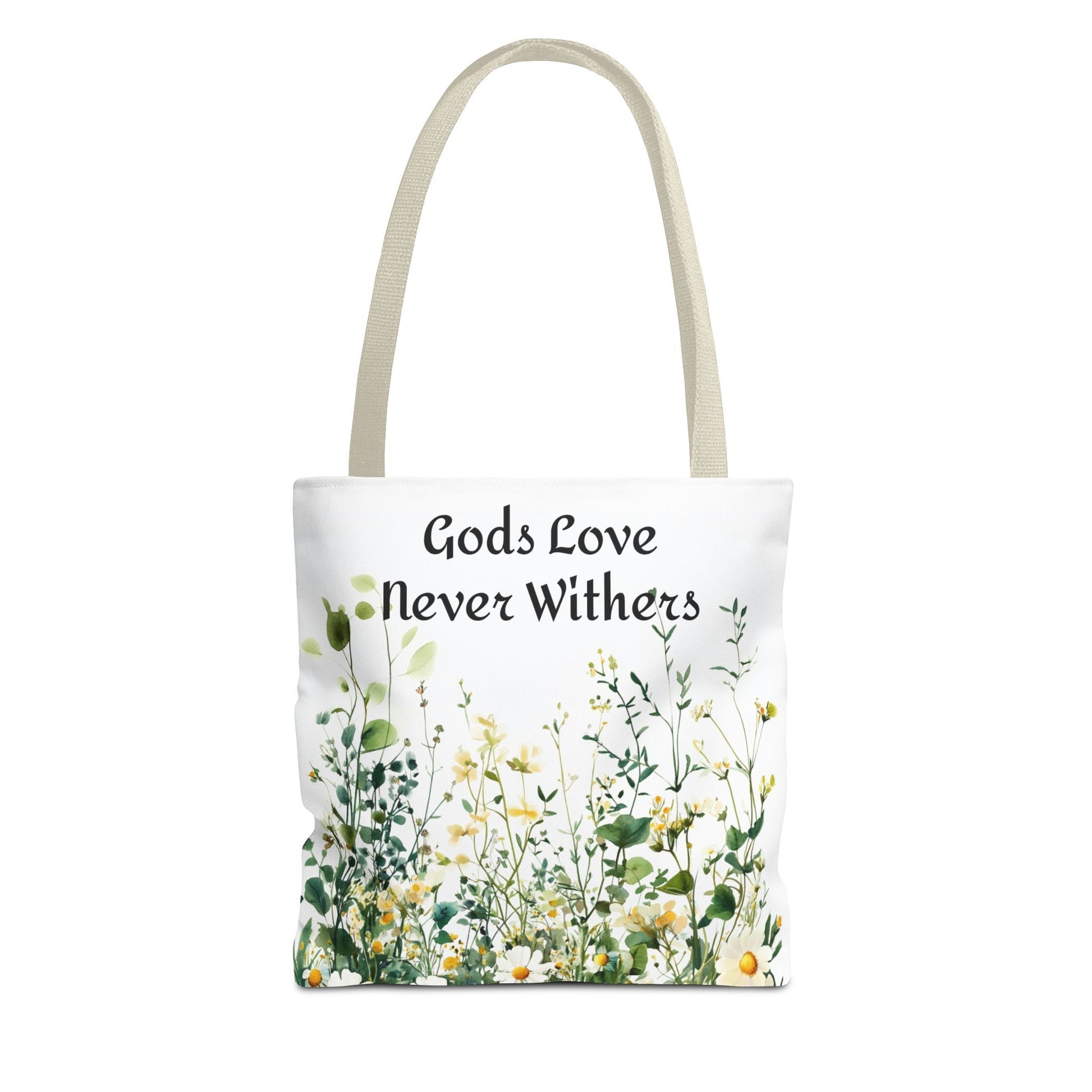 Floral Tote Bag with Gods Love Never Withers Design