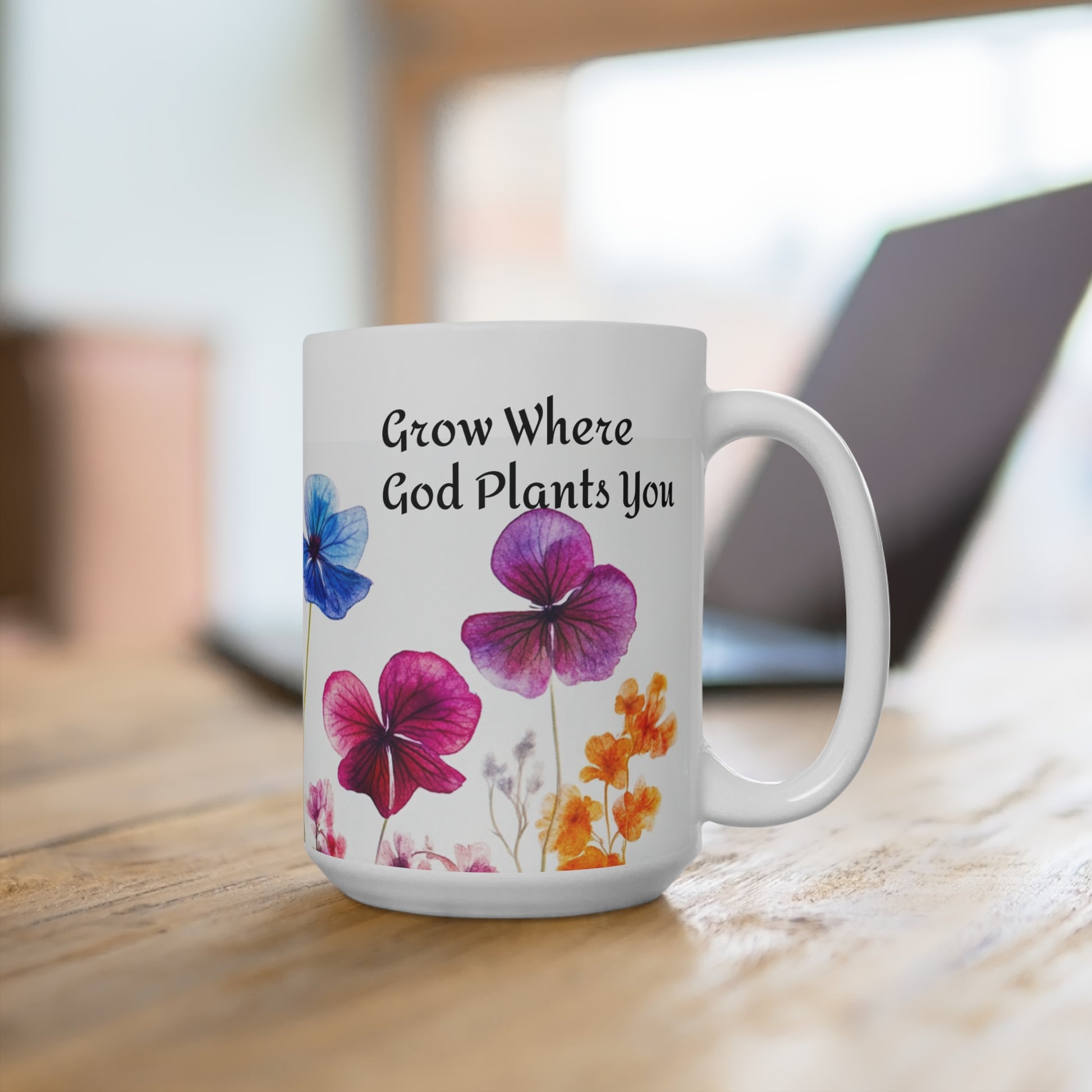Floral Coffee Mug 15oz - Inspirational Gift for Coffee Lovers
