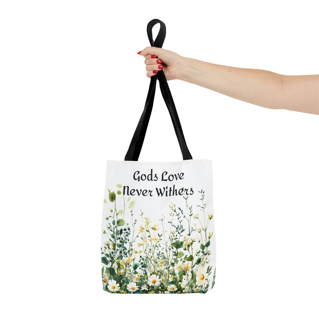 Floral Tote Bag with Gods Love Never Withers Design