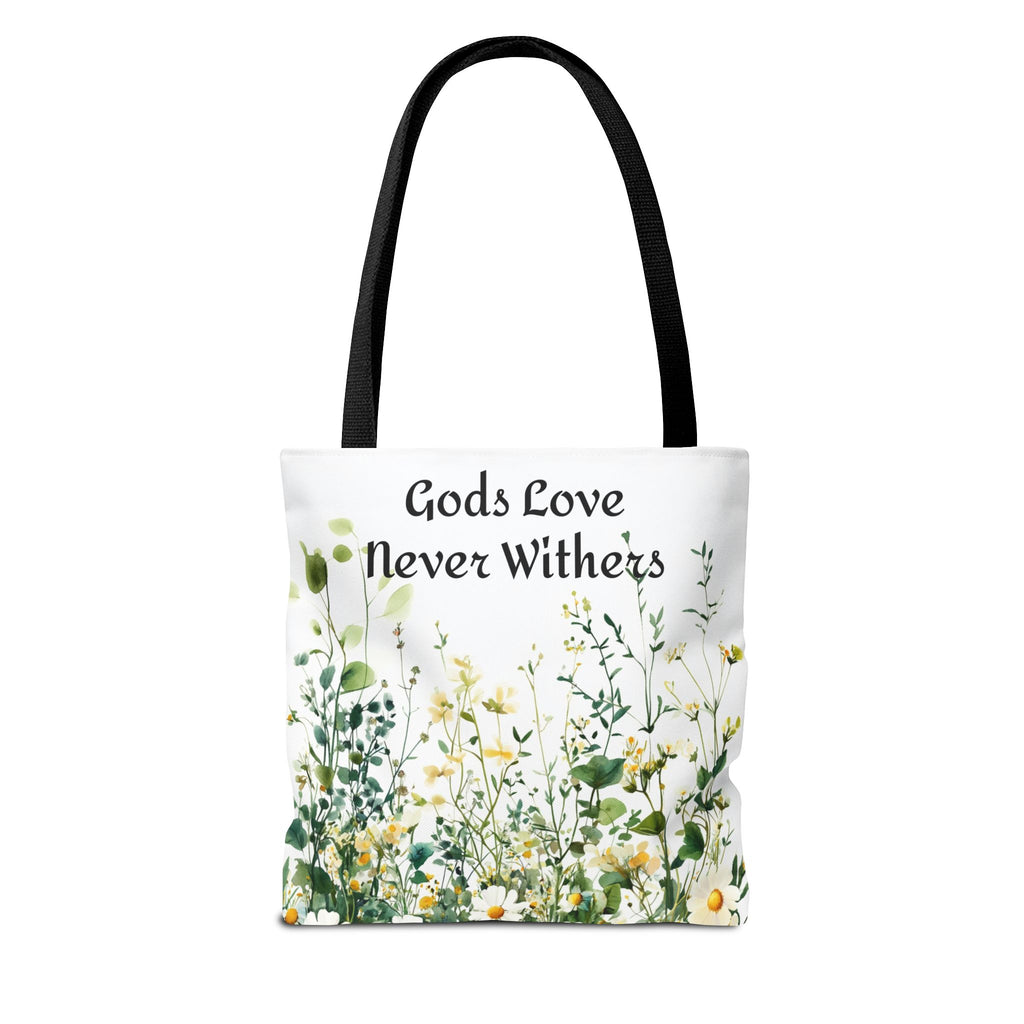 Floral Tote Bag with Gods Love Never Withers Design