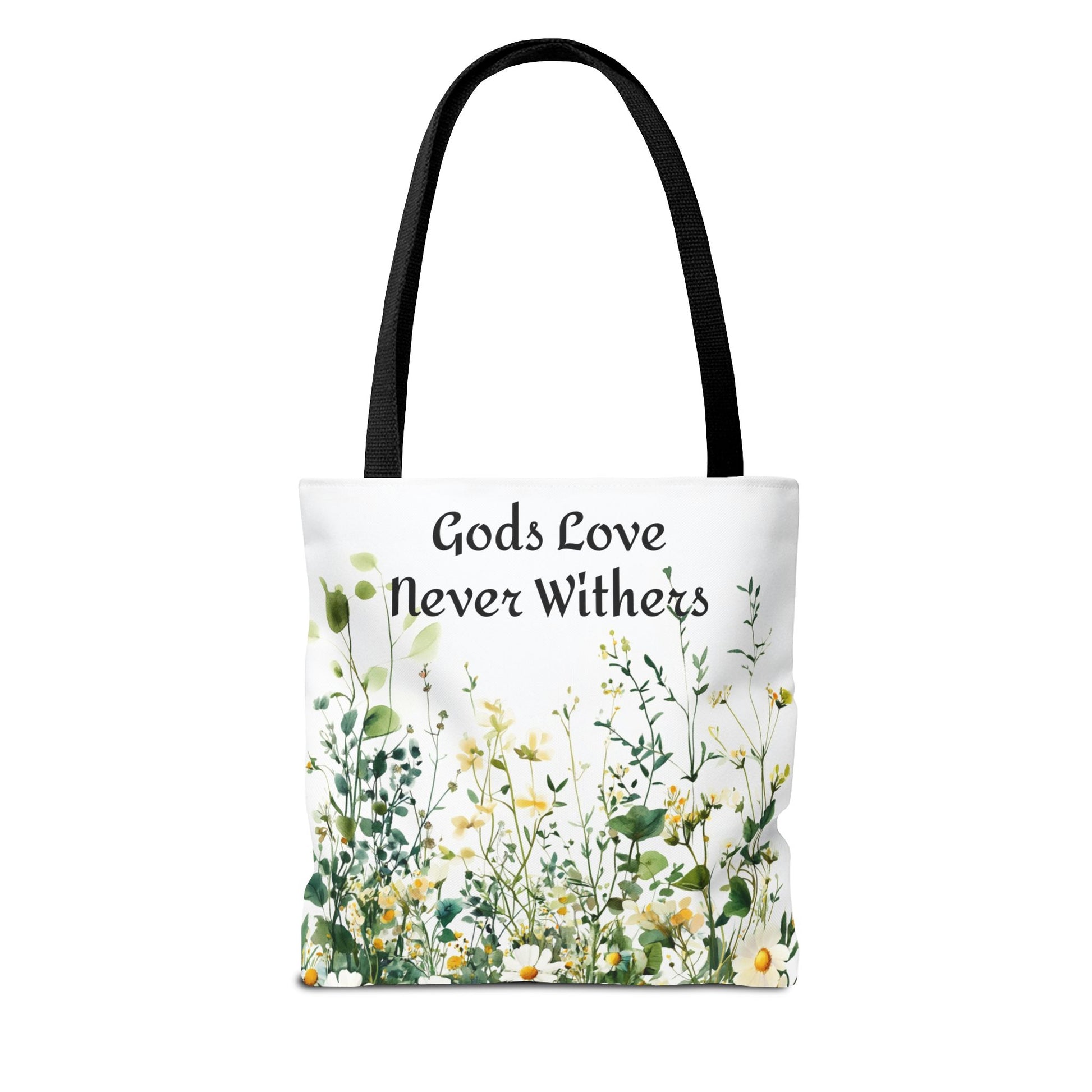 Floral Tote Bag with Gods Love Never Withers Design